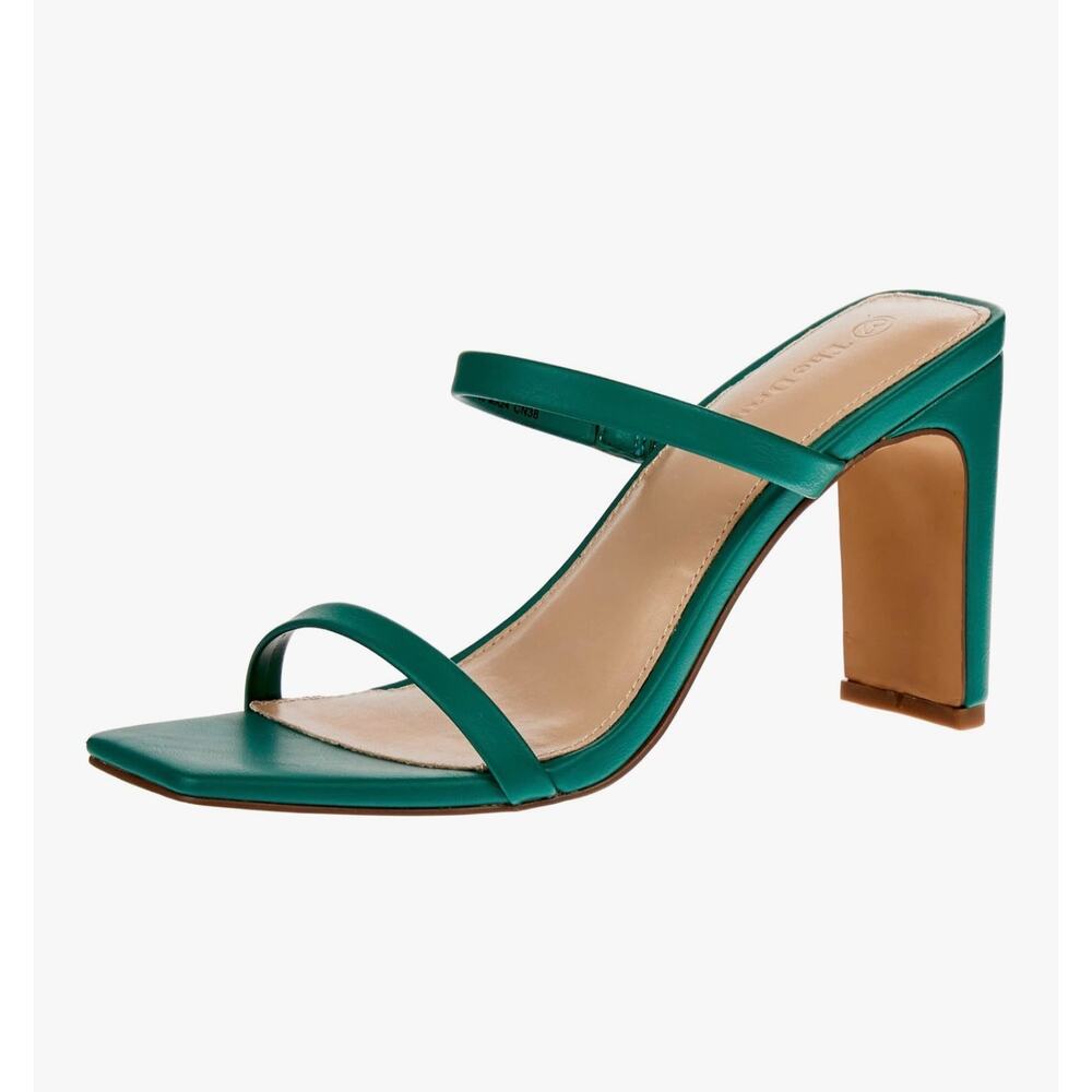 The Drop Women's Avery Ultramarine Green Square Toe Two Strap High Heels - Picture 3 of 4